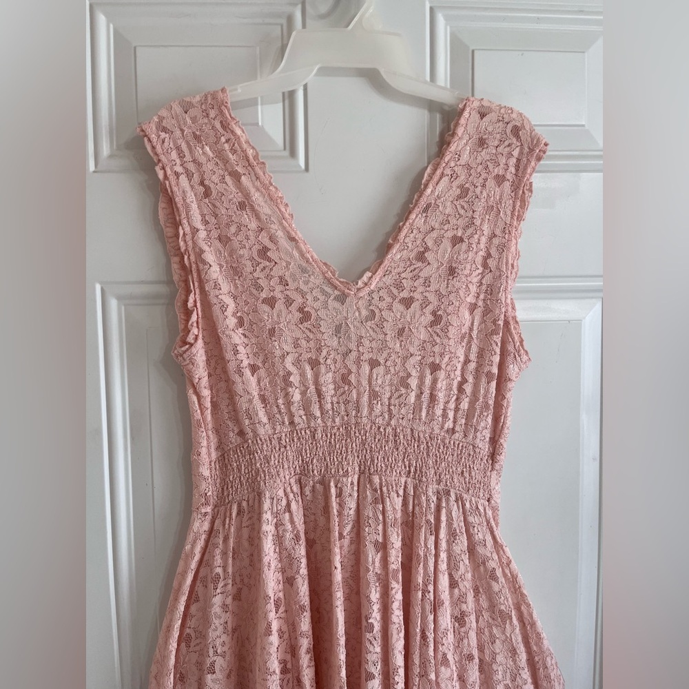 Free People Lace Midi Dress Women’s M Pink Fairycore Fairy Feminine Girly Barbie - Picture 7 of 10